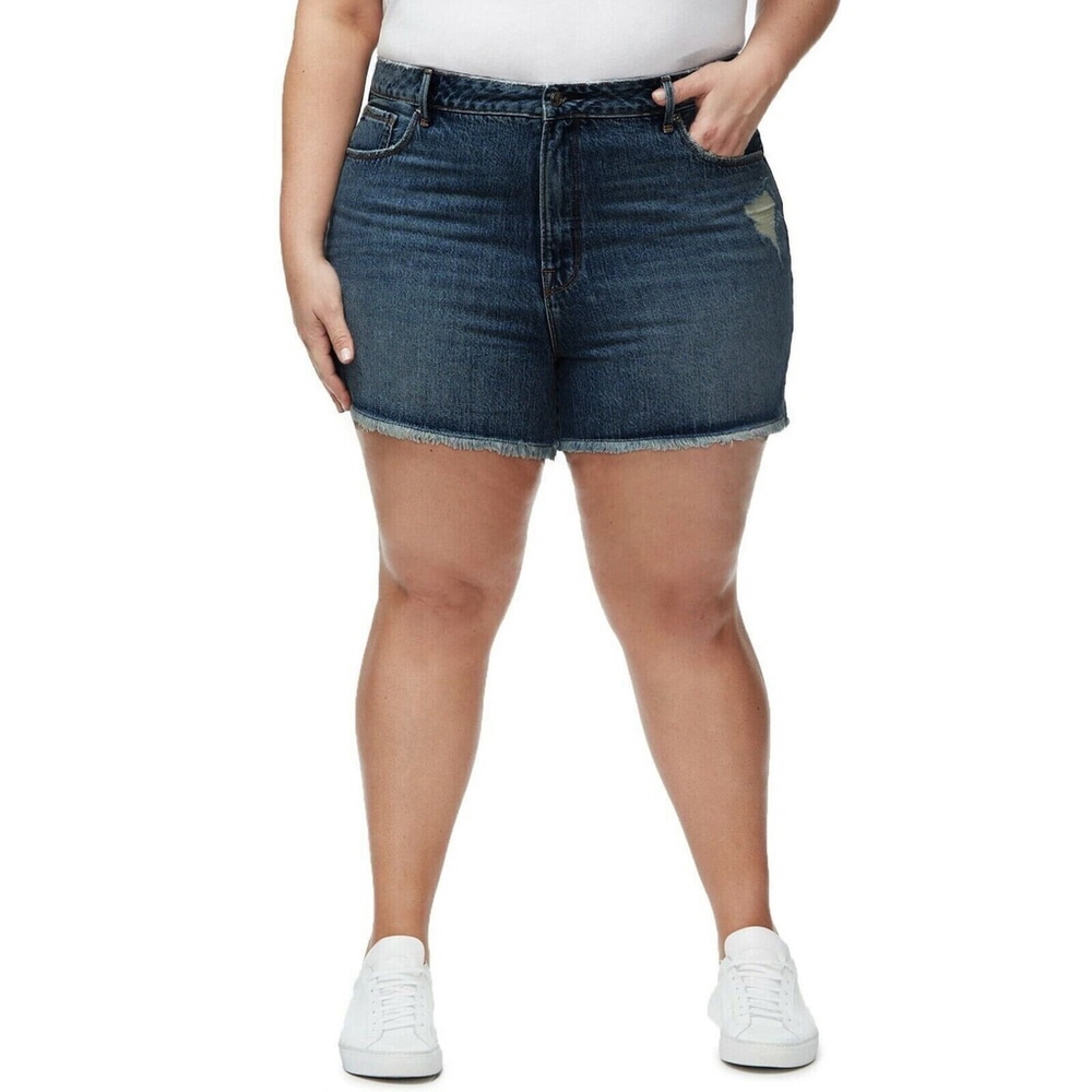 New GOOD AMERICAN Shorts Womens The Bombshell High Waist Distressed Denim